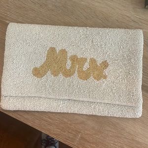 NWOT cream and gold beaded bridal clutch